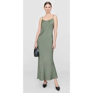 ANINE BING NWT Silk Satin Bias Cut Slip Dress Maxi Artichoke Green Large (K09)